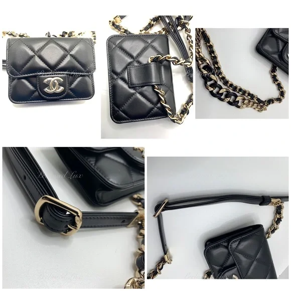 Authentic CHANEL Black Lambskin Mini Clutch Belt Waist Bag Gold Hardware - Picture 9 of 15